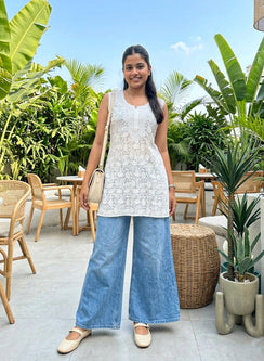 White - Gulshan Viscose Front Jaal Chikankari Shot Top