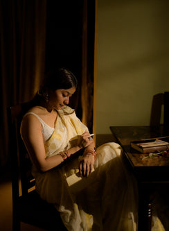 Gaatha Cream Golden Tree Border - Mixed Organza Aks Cotton Saree