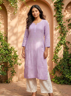 Lilac -  Anjuman Muslin Chikankari Kurta With Katdana