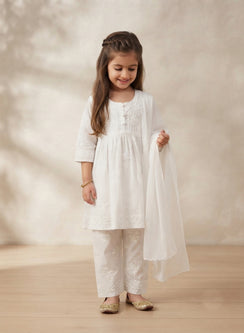 Noor White Rayon - Chikankari Nanhe Farishtey Girls Kidswear Set