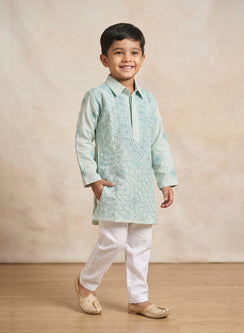 Light Green Dual Thread Front Jaal - Cotton Chikankari Kurta With Pajama