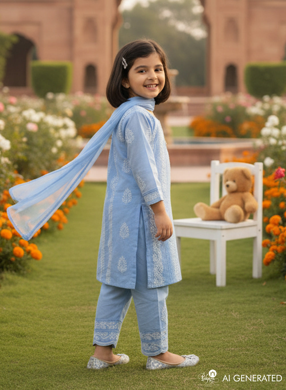 Titli Sky Blue - Cotton Chikankari Kidswear Set
