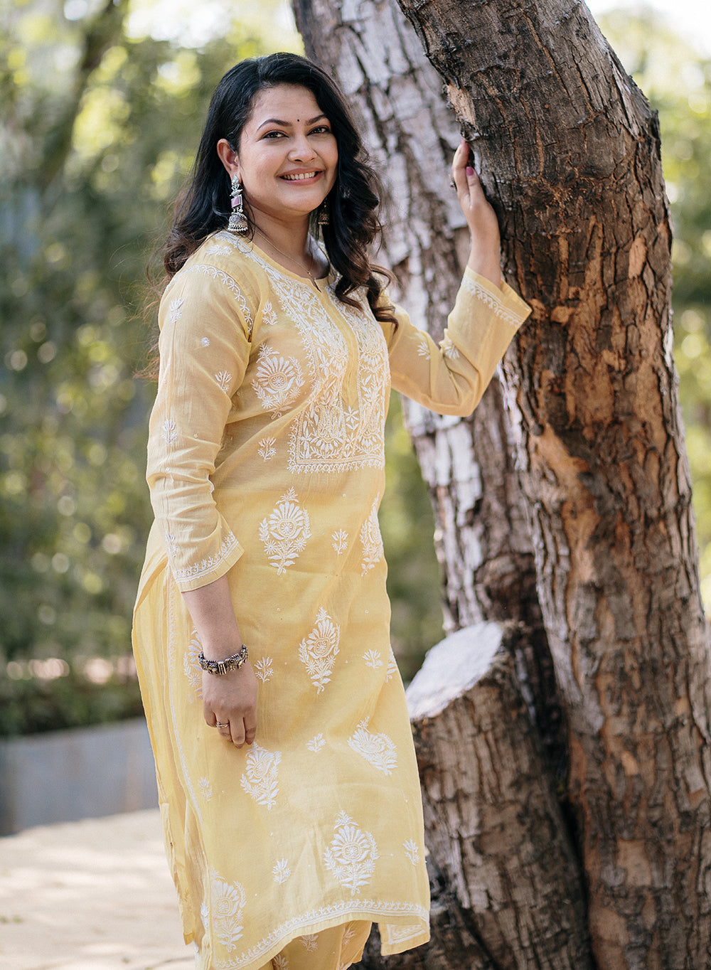 Eraya Pale Yellow - Mul Chanderi Nargis Chikankari Set