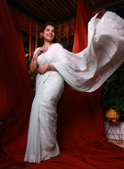 Sitara Pista Green - Aks Kota Mukaish Chikankari Saree With Mukaish Work