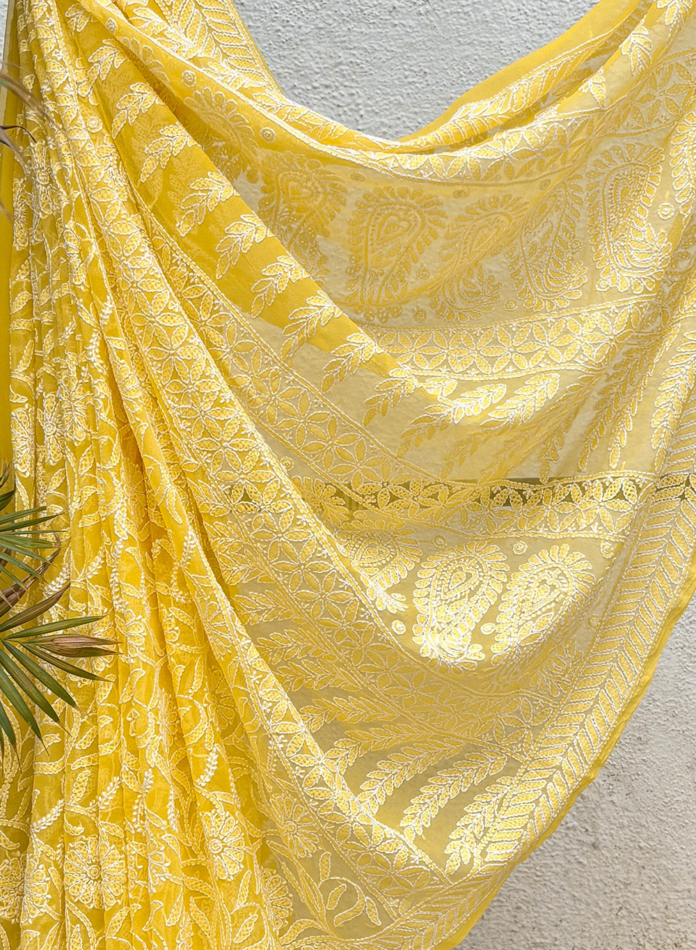 Yellow Full Jaal - Aks Georgette  Chikankari Saree
