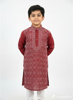 Maroon Front Jaal - Cotton Chikankari Kurta