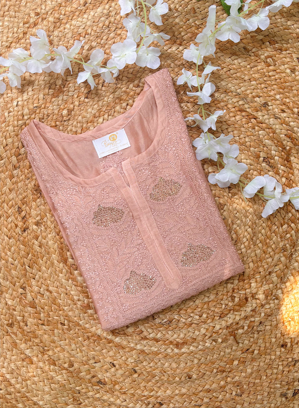 Swara Dusky Pink - Anjuman Chanderi Cotton Chikankari Kurta
