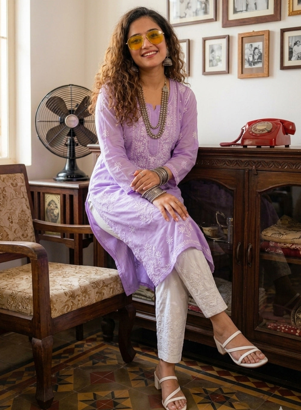 Suhani Lavender - Anjuman Mul Chanderi Chikankari Kurta