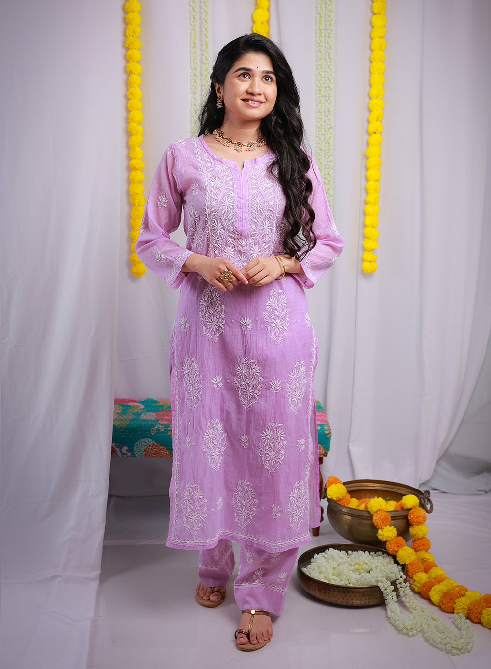 Eraya Lilac - Mul Chanderi Nargis Chikankari Set