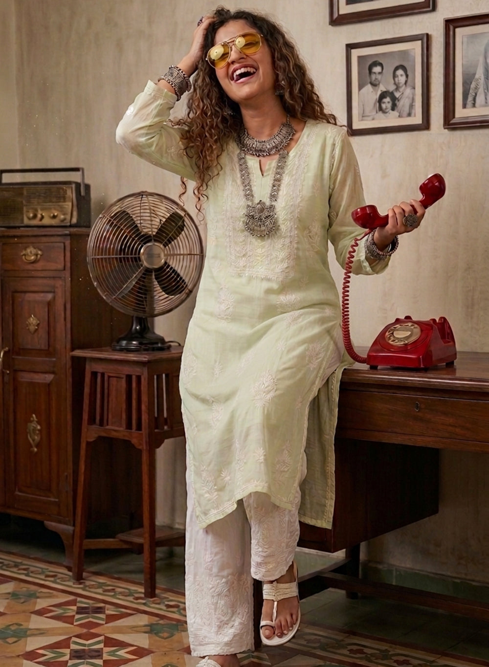 Suhani Light Green - Anjuman Mul Chanderi Chikankari Kurta