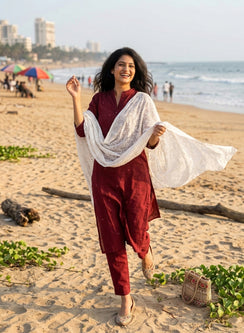 Off White - Nazm Cotton Chikankari Dupatta With Self-thread Embroidery