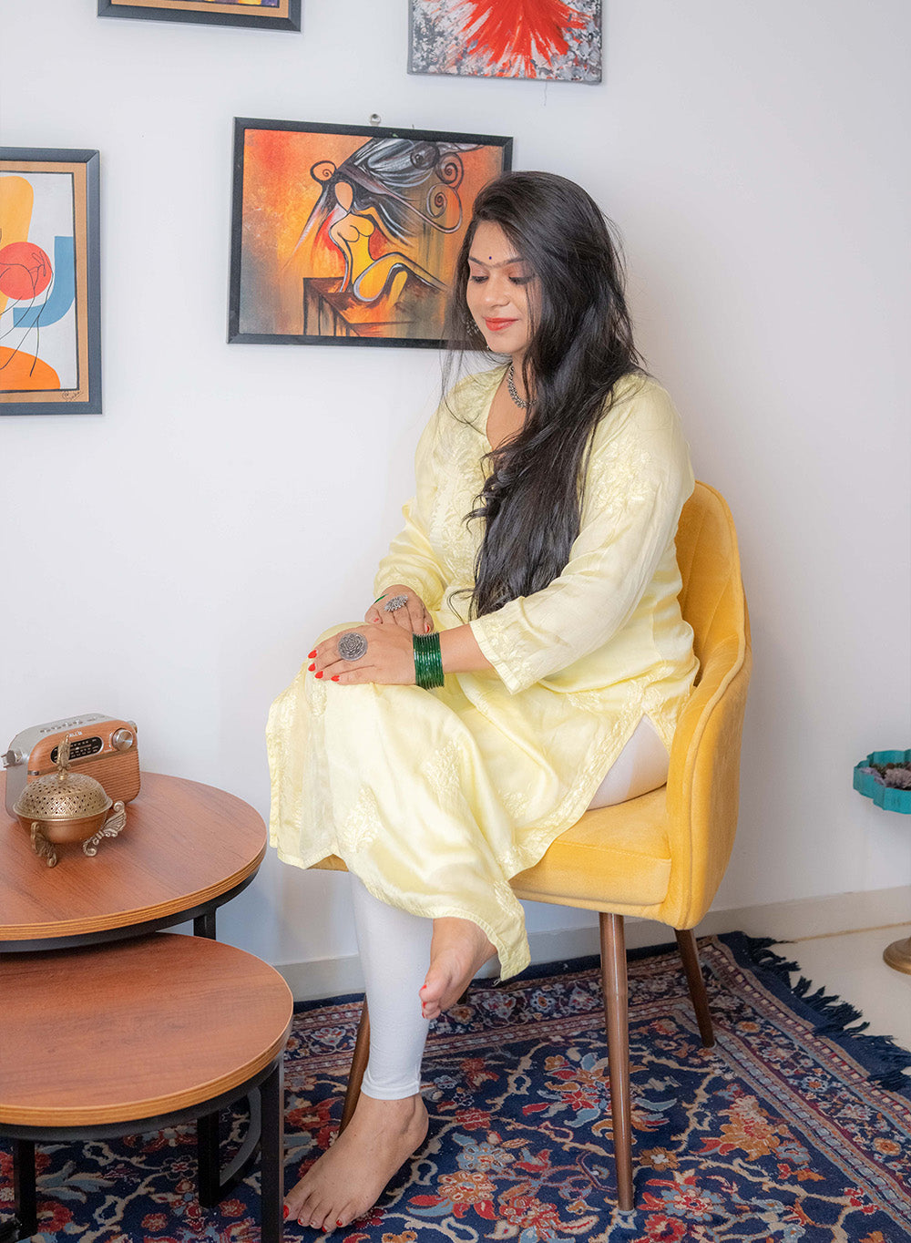 Meera Yellow - Bahaar Satin Chikankari Ombre Kurta