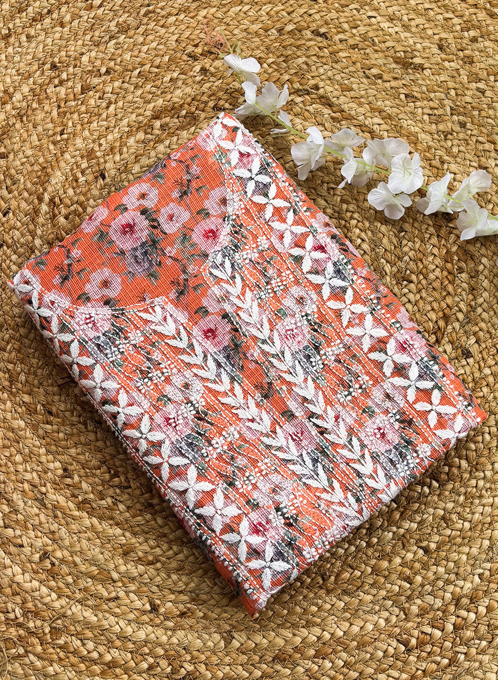 Orange - Nayaab Kota Printed Chikankari Kurta & Dupatta Set