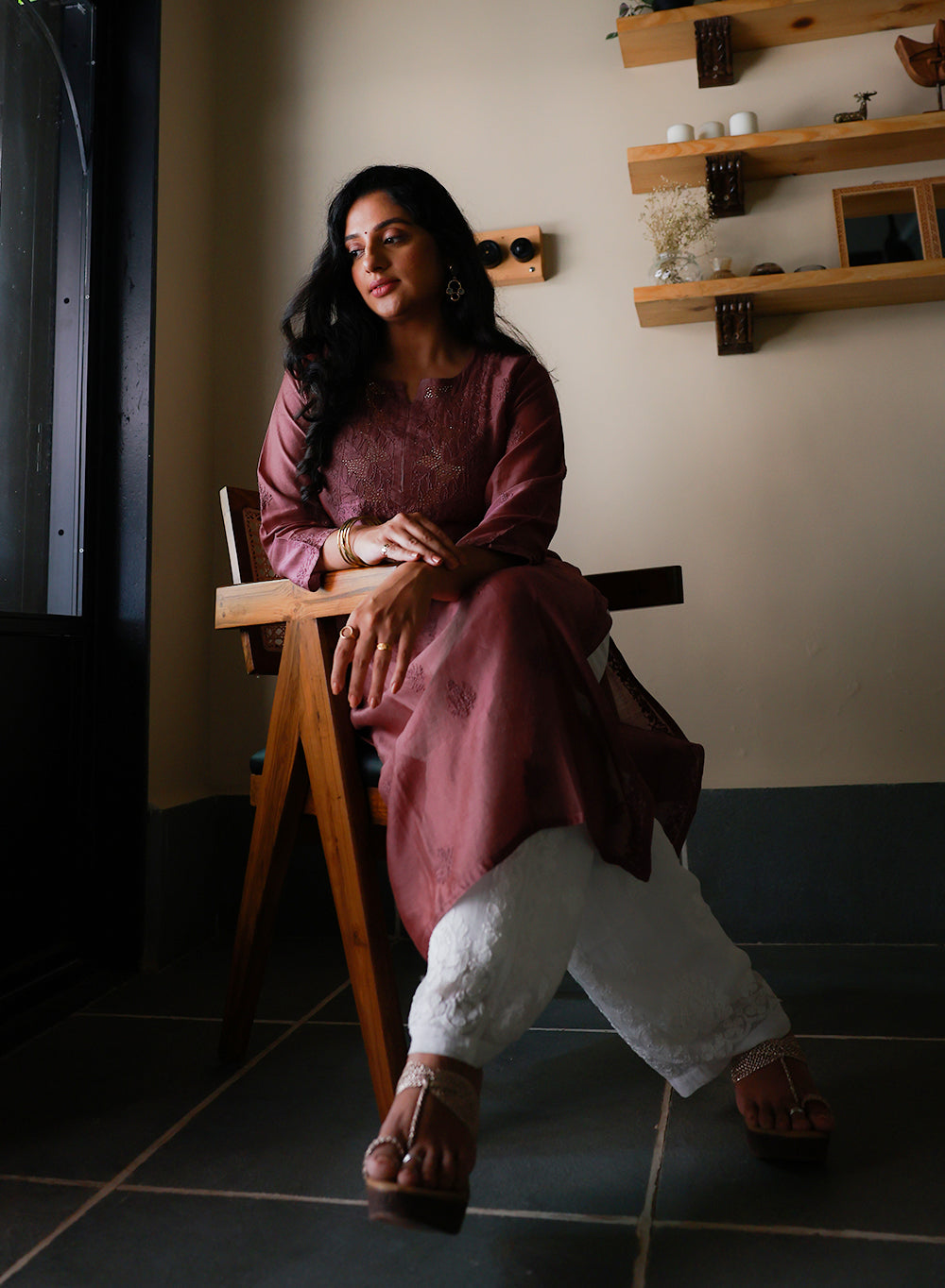 Swara Coffee Brown - Anjuman Chanderi Cotton Chikankari Kurta