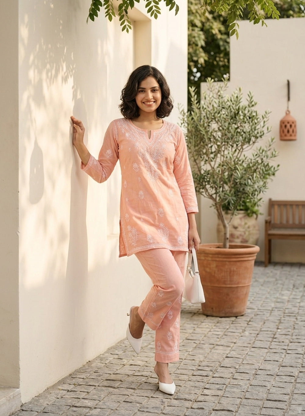 Aisha Peach - Mul Chanderi Nargis Chikankari Co-ord Set