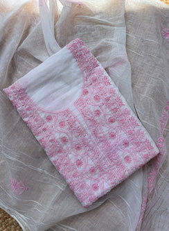 White & Baby Pink - Moti & Katdana Nayaab Mul Chanderi Kurta & Dupatta Set