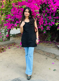 Noori Black - Cotton Noodle Strap Gulshan Short Top