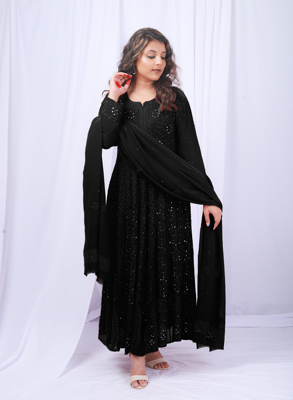 Ishq - Black Viscoe Anarkali And Dupatta Set with Mukaish Work