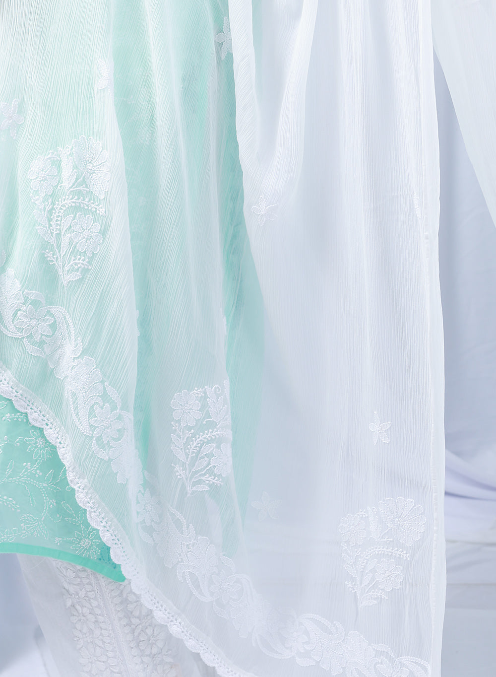 White - Nazm Chiffon Hand Embroidered Chikankari Dupatta