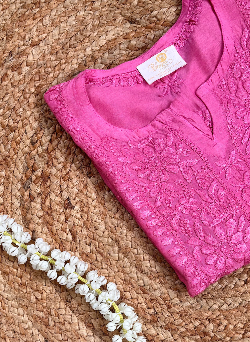 Pink - Muslin Gulshan Chikankari Short Top