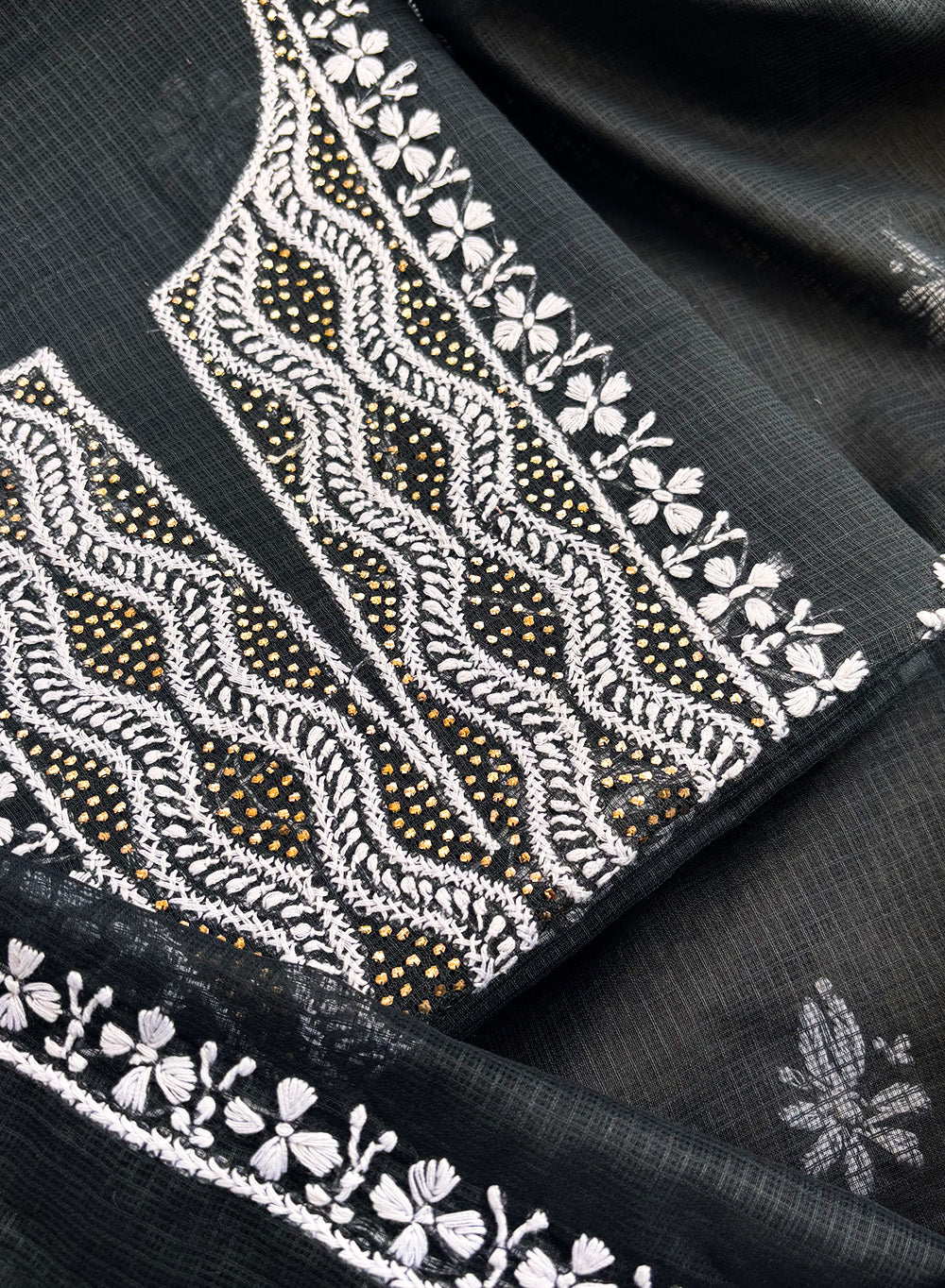 Black Kota With Mukaish - Nayaab Chikankari Kurta & Dupatta Set