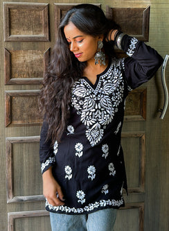 Sabaa Black  - Rayon Gulshan Chikankari Chikankari Short Top