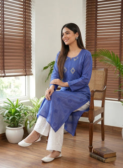 Swara Royal Blue - Anjuman Chanderi Cotton Chikankari Kurta