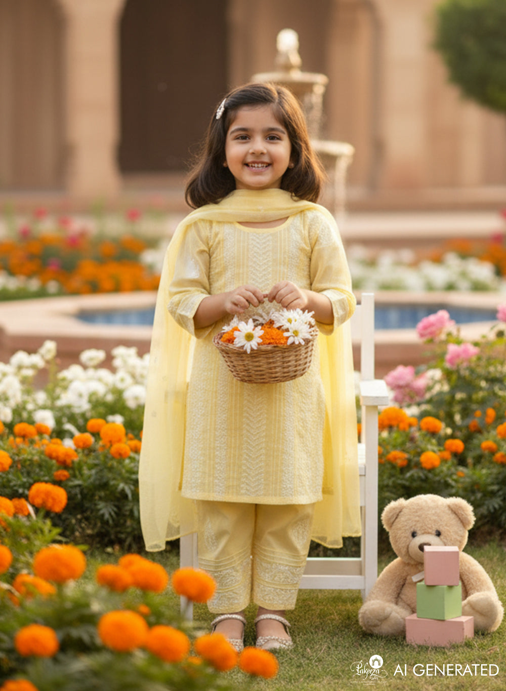 Titli Light Yellow - Cotton Chikankari Kidswear Set