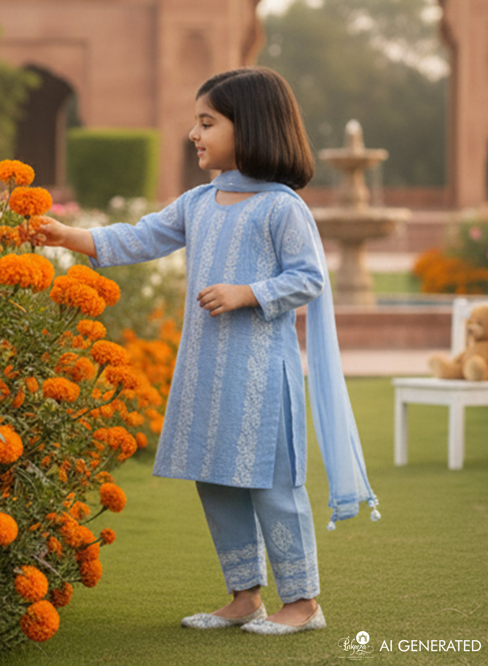 Titli Sky Blue - Cotton Chikankari Kidswear Set
