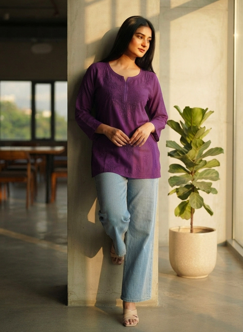 Alia Violet - Gulshan Muslin Chikankari Short Top