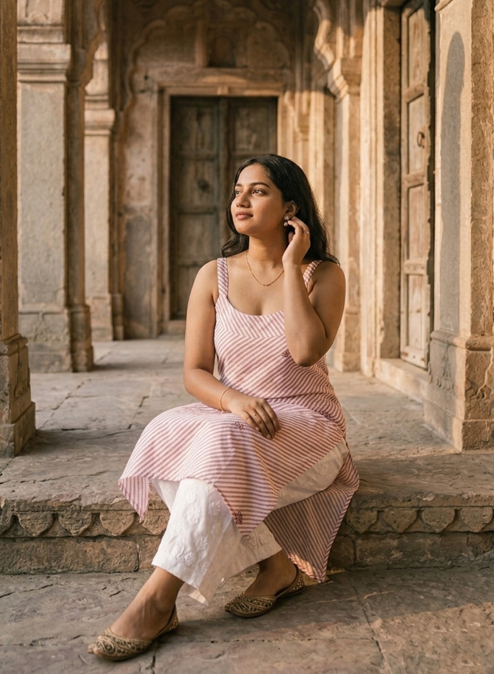 Surbhi Mauve Lehariya Kota - Bahaar Noodle Strap Chikankari Kurta
