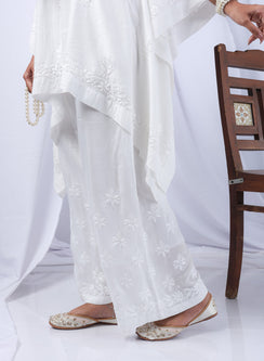 White  Muslin - Chikankari Palazzo With Lining