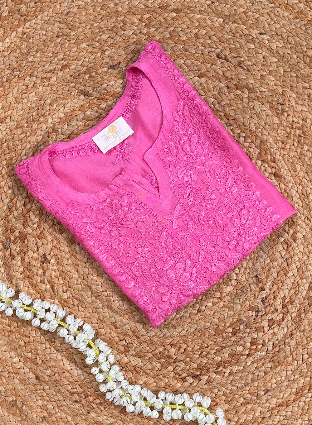 Pink - Muslin Gulshan Chikankari Short Top