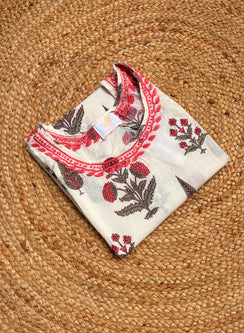 Pratha - Peach Pink Gulshan Printed Cotton Chikankari Short Top