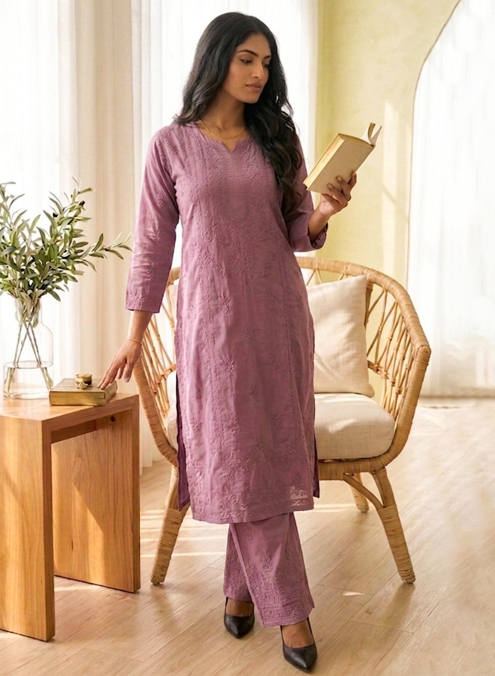 Saanjh Jamun - Nargis Muslin Chikankari Kurta & Palazzo Set
