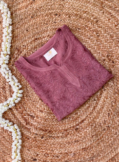 Dusky Pink - Muslin Gulshan Chikankari Short Top