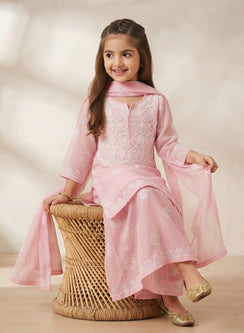 Tara Pink - Nanhe Farishtery Girls Georgette Chikankari Kidswear Set