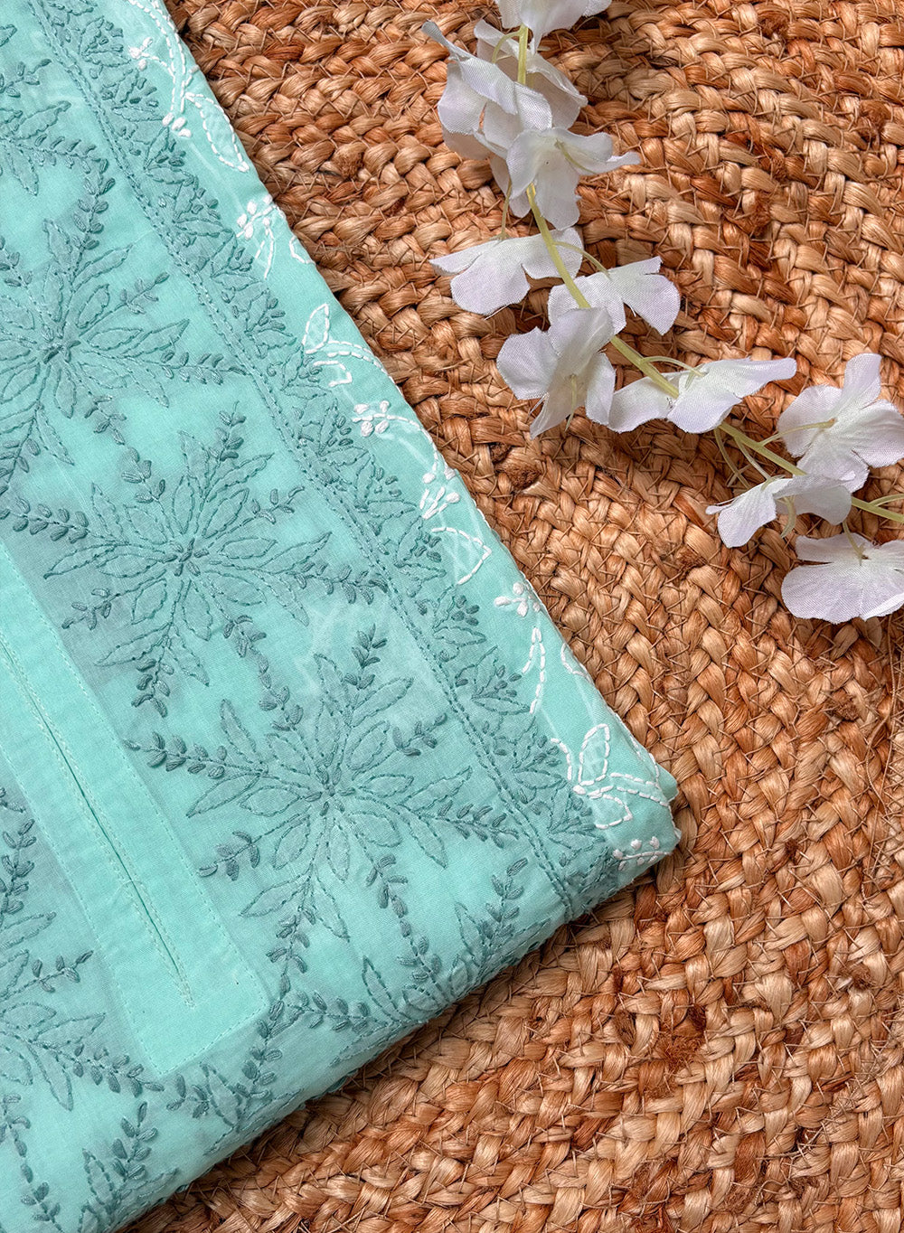 Sea Green - Cotton Terry Voile Bahaar Chikankari Kurta