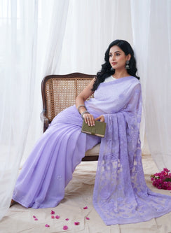 Lilac Katdana - Aks Georgette Chikankari Saree