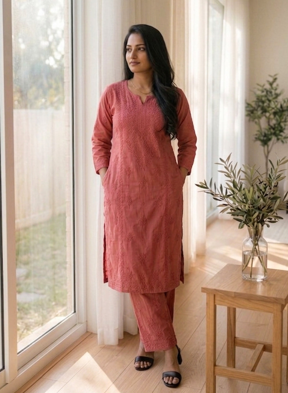 Saanjh Brick - Nargis Muslin Chikankari Kurta & Palazzo Set