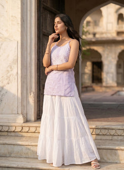 Zoya Lilac – Cotton Chikankari Noodle Strap Short Top