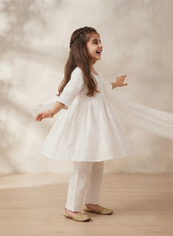 Noor White Rayon - Chikankari Nanhe Farishtey Girls Kidswear Set