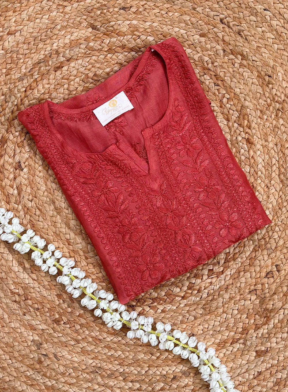 Rust - Muslin Gulshan Chikankari Short Top