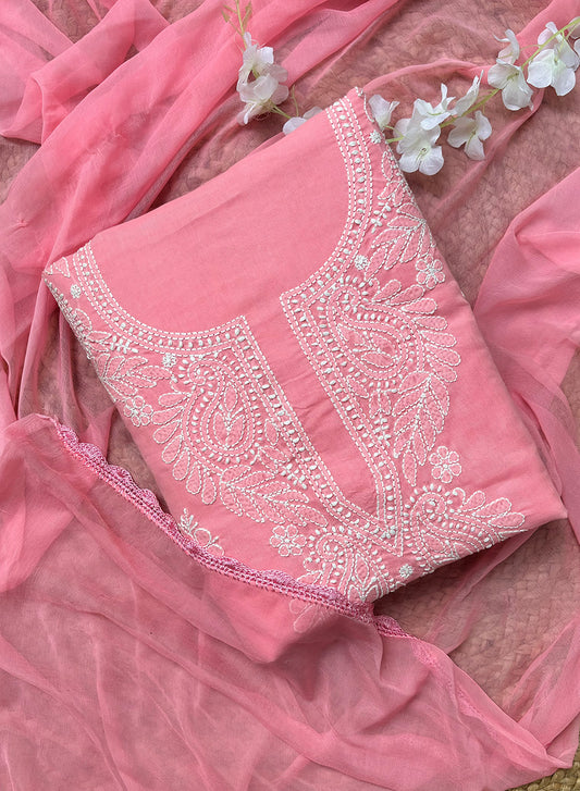 Peach Pink - Nayaab Cotton Chikankari Full Dress Set