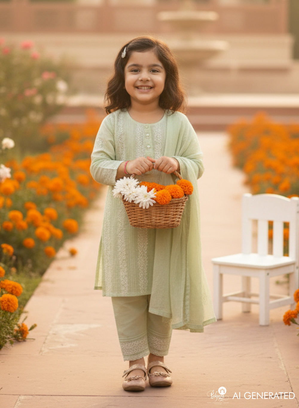 Titli Sage Green - Cotton Chikankari Kidswear Set
