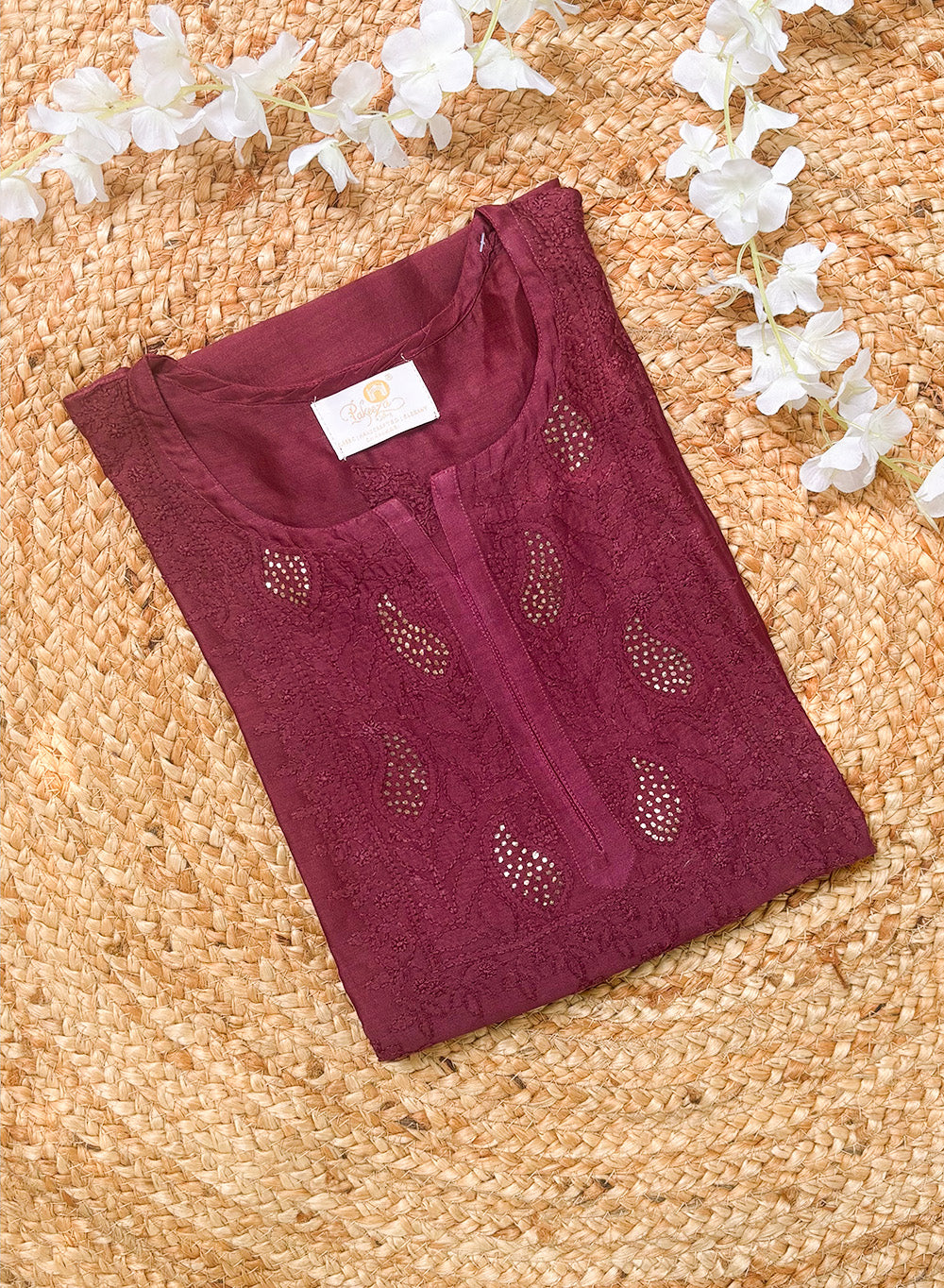 Swara Burgundy - Anjuman Chanderi Cotton Chikankari Kurta