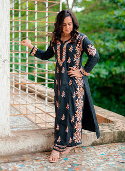 Shaam - Pure Cotton Nargis Chikankari Co-ords Set With Orange Ombre Thread Embroidery