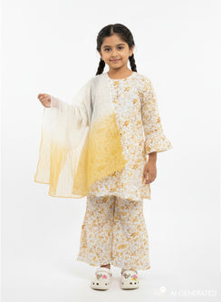 Gulnaar Beige Printed - Cotton Chikankari Kidswear Set