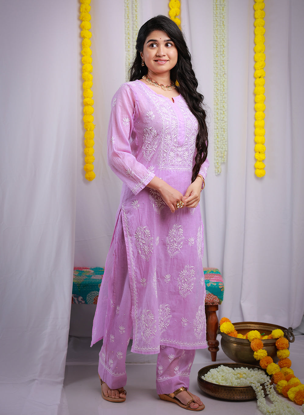 Eraya Lilac - Mul Chanderi Nargis Chikankari Set