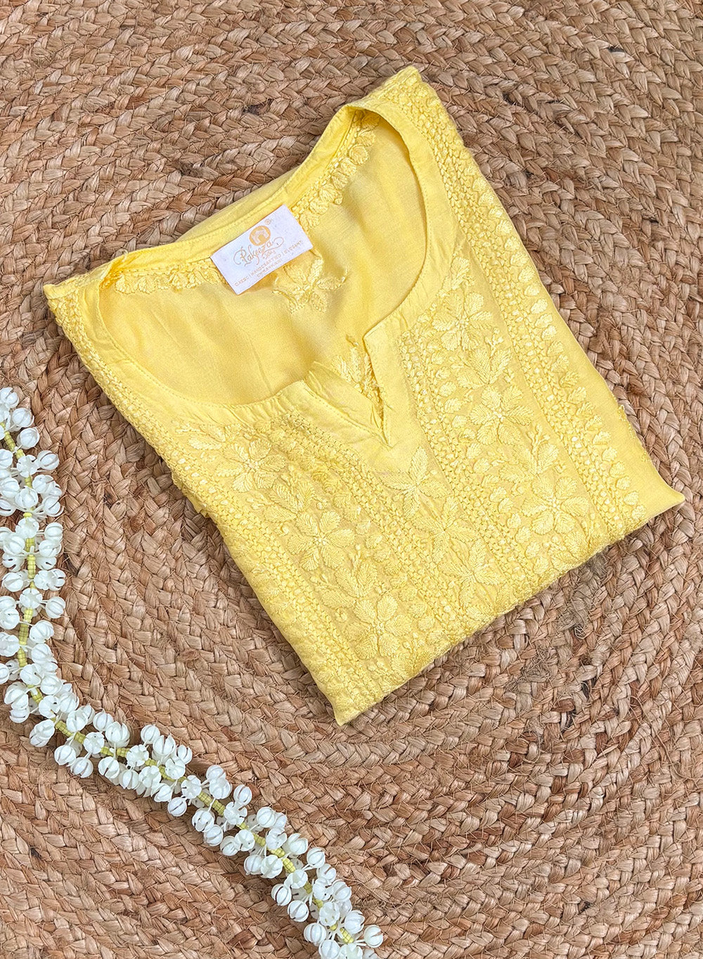 Yellow - Muslin Gulshan Chikankari Short Top